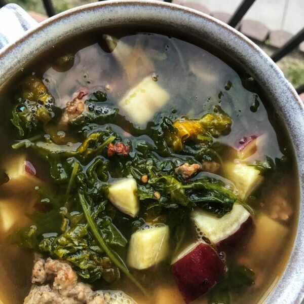 One Pot Spicy Sausage and Kale Soup (Paleo)