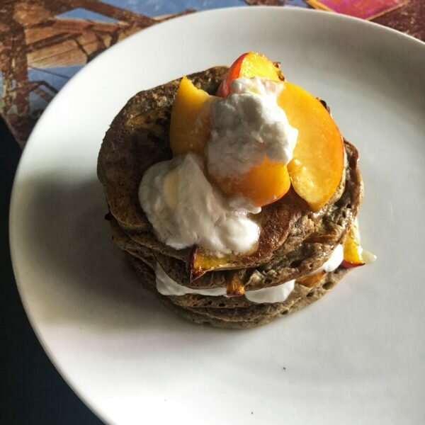 Caramelized Peach Pancakes (Vegan + Gluten Free)