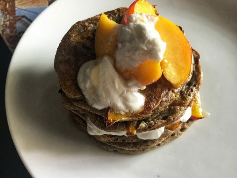 Caramelized Peach Pancakes (Vegan + Gluten Free)